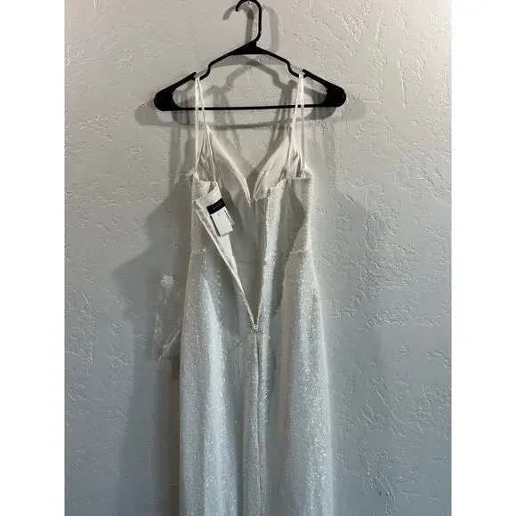 B. Smart White Sequin Gown with Slit & Adjustable Straps — Size 3/4, NWOT - Picture 11 of 16